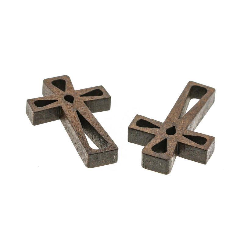 10 breloques croix en bois naturel - WP214