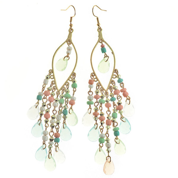 Pastel Beaded Earrings - Gold Tone French Hook Style - 2 Pieces 1 Pair - ER530