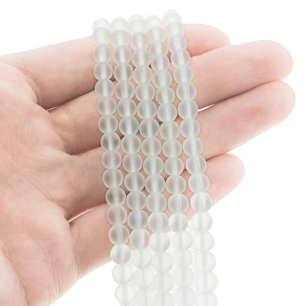 Perles de Verre Rondes 6mm - Blanc Givré - 1 Rang 63 Perles - BD1413