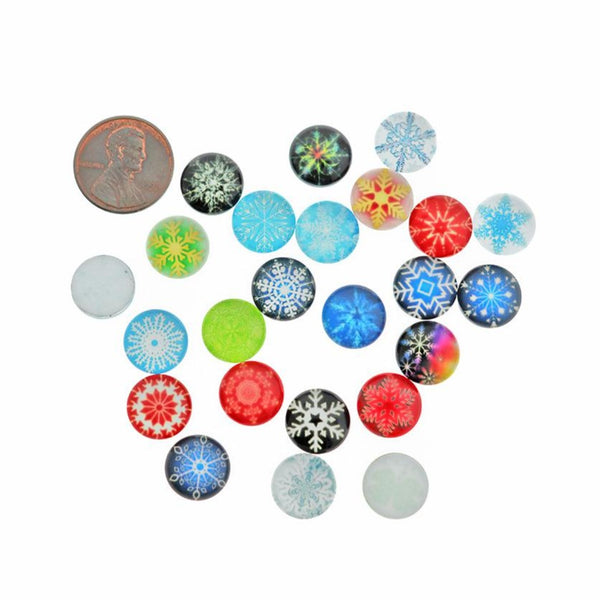 20 sceaux cabochon dôme en verre flocon de neige 12 mm assortis - M103