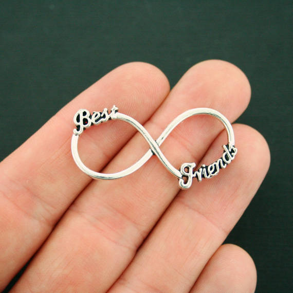 6 Best Friends Infinity Connector Antique Silver Tone Charms - SC7127
