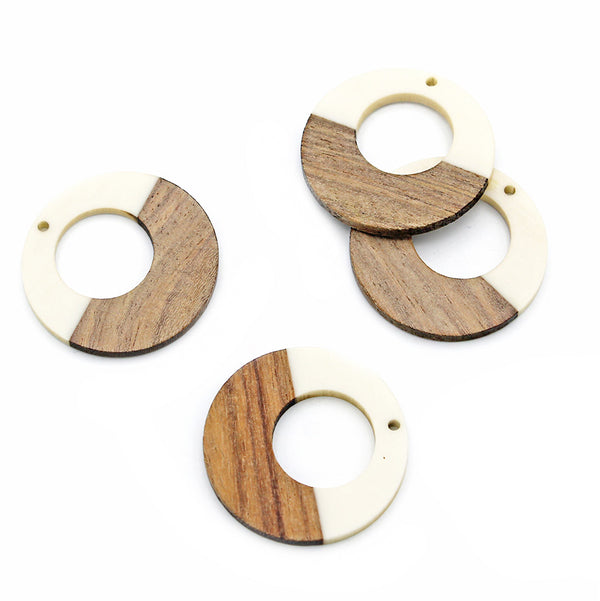 SALE Open Circle Natural Wood and White Resin Charm 38mm - WP134