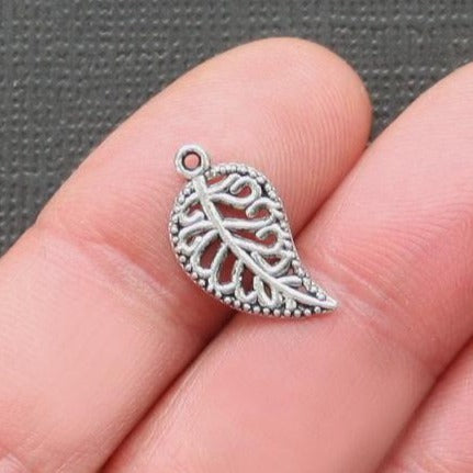 12 Leaf Antique Silver Tone Charms 2 Sided - SC302