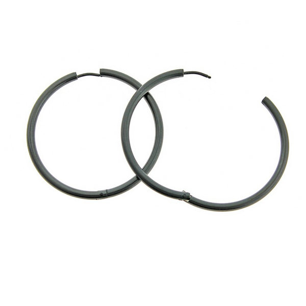 Stainless Steel Earrings - Black Hinged Clicker Segment Hoops 46mm - 2 Pieces 1 Pair - Z1634