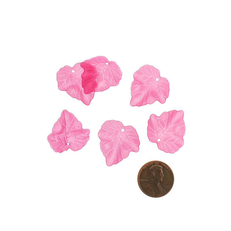 25 Pink Leaf Acrylic Charms 2 Sided - K477