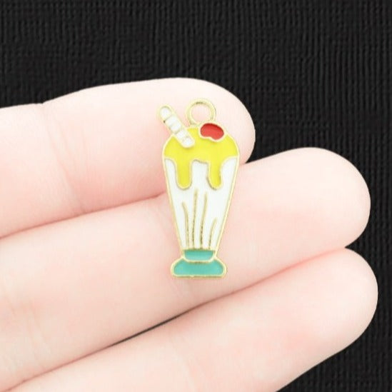 4 Ice Cream Gold Tone Enamel Charms - E1537