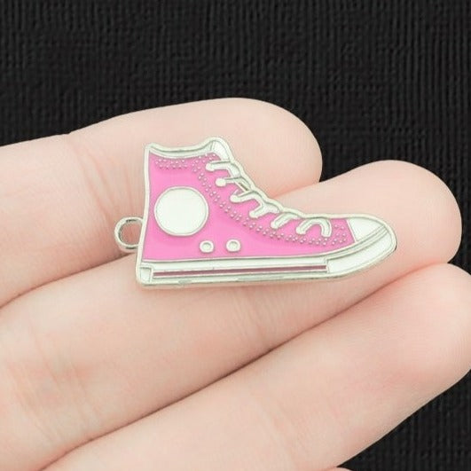 4 Pink Sneaker Silver Tone Enamel Charms - E1406