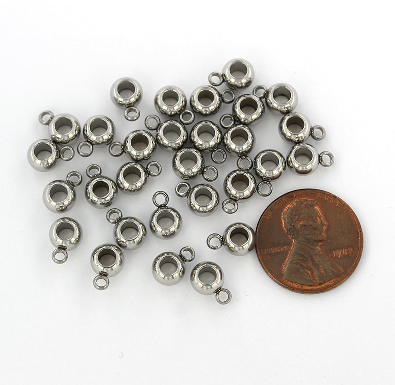 Bail Beads 9mm x 6mm - Silver Stainless Steel - 10 Beads - FD611