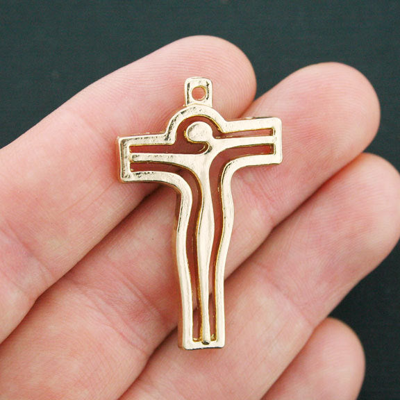 4 Crucifix Antique Gold Tone Charms 2 Sided - GC373