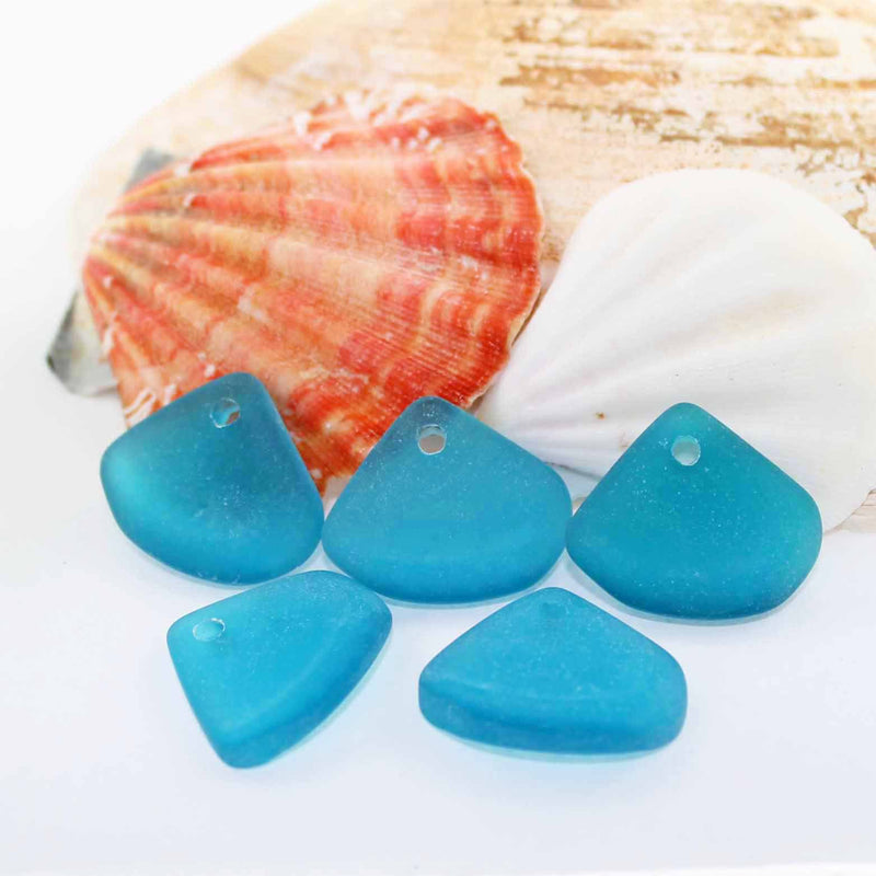 2 Blue Triangle Cultured Sea Glass Charms - U122