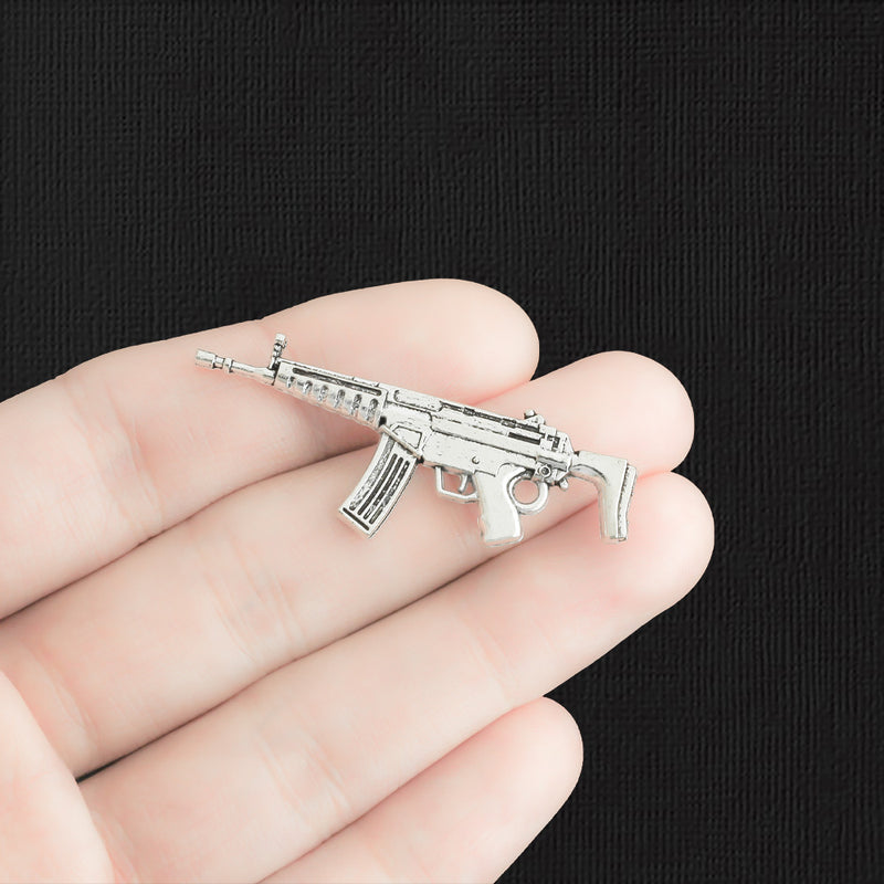 5 Machine Gun Antique Silver Tone Charms 2 Sided - SC3880