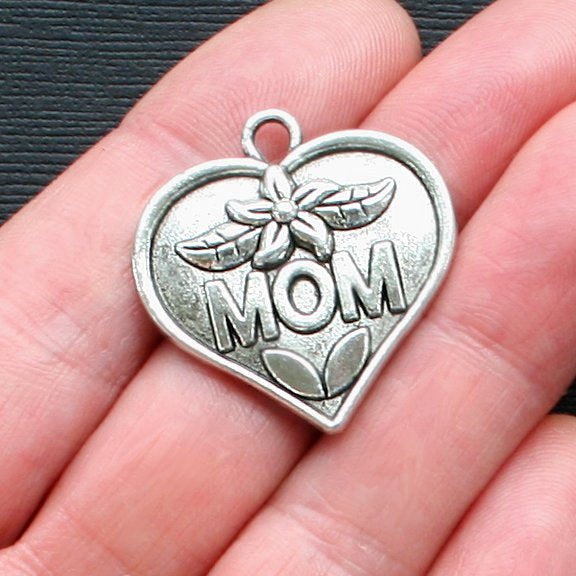 2 Mom Heart Antique Silver Tone Charms - SC1998