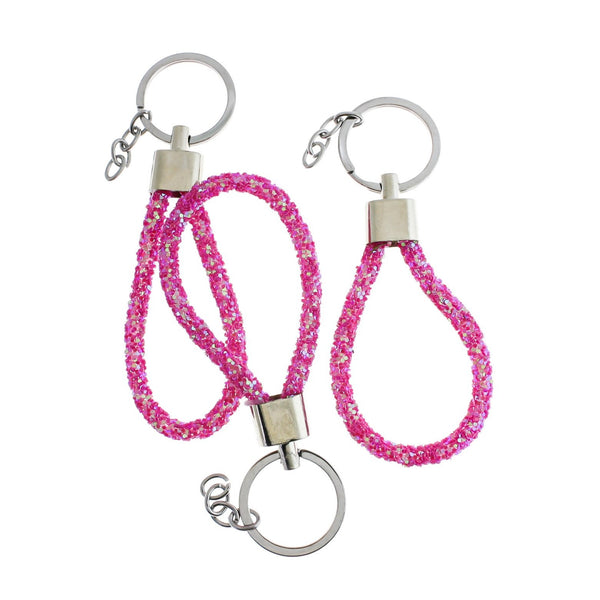 Pink Glitter Imitation Leather Keychain - 85mm x 15mm - 1 Keyring - Z327