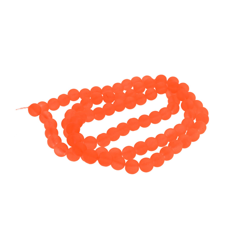 Round Glass Beads 10mm - Frosted Neon Orange - 50 Beads - BD672