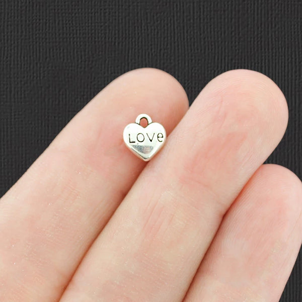 15 Love Heart Antique Silver Tone Charms - SC3225