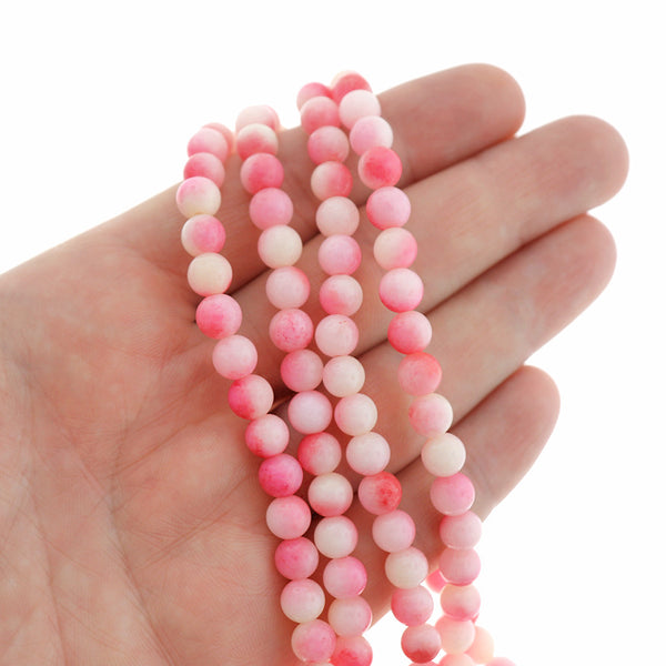 Perles rondes de jade de Malaisie 6 mm - Ombre rose chaud - 1 brin 64 perles - BD1701