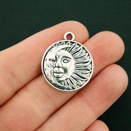 4 Sun and Moon Antique Silver Tone Charms - SC6606