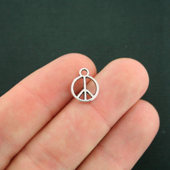 20 Peace Sign Antique Silver Tone Charms 2 Sided - SC4452