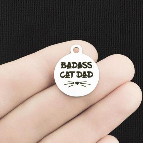 Badass Cat Dad Stainless Steel Charms - BFS001-6116