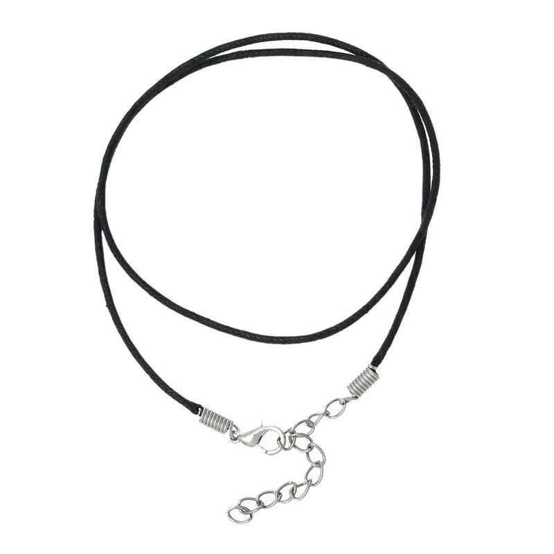 Black Wax Cord Necklace 18" Plus Extender - 1.6mm - 5 Necklaces - N084