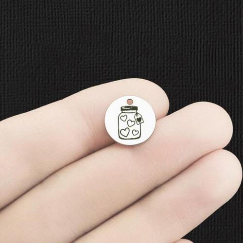 Hearts Jar Stainless Steel 13mm Round Charms - BFS007-6125