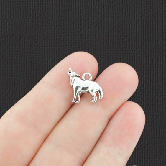 20 Wolf Antique Silver Charms 2 Sided - SC8063