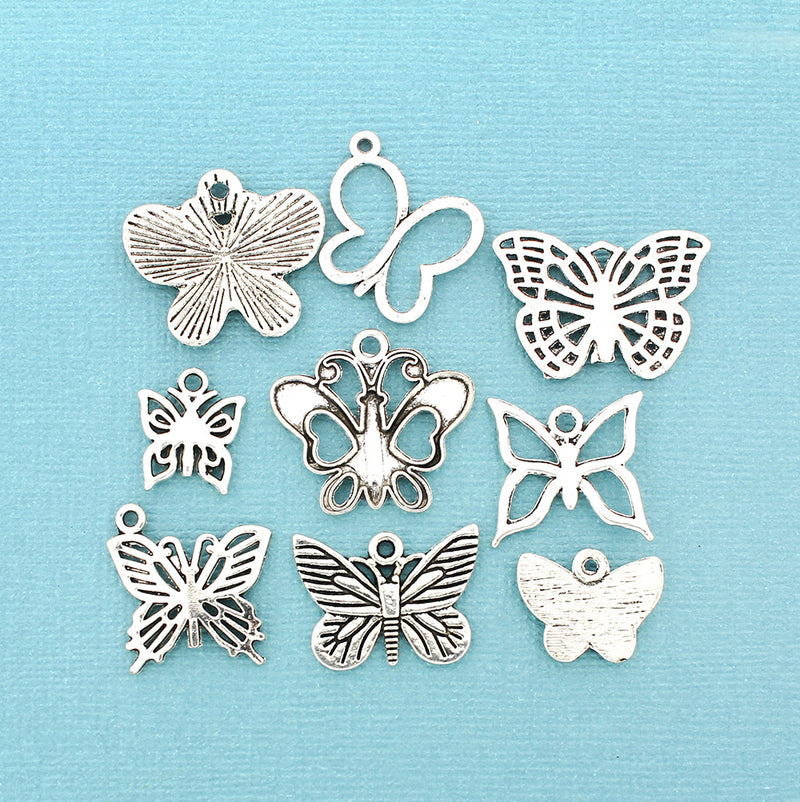 Butterfly Charm Collection Antique Silver Tone 9 Different Charms - COL365H