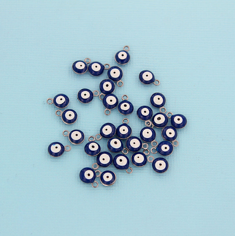 6 Evil Eye Stainless Steel Enamel Charms - E464