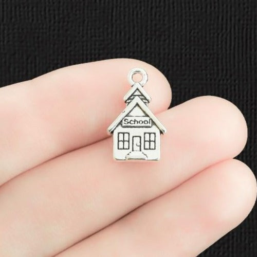 4 School House Antique Silver Tone Charms 2 Sided - SC1492