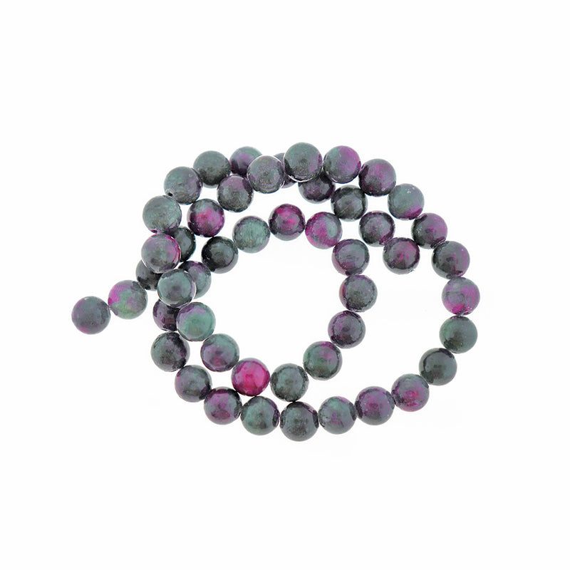 Round Natural Jade Beads 8mm - Moody Purple and Forest Green - 1 Strand 51 Beads - BD2396
