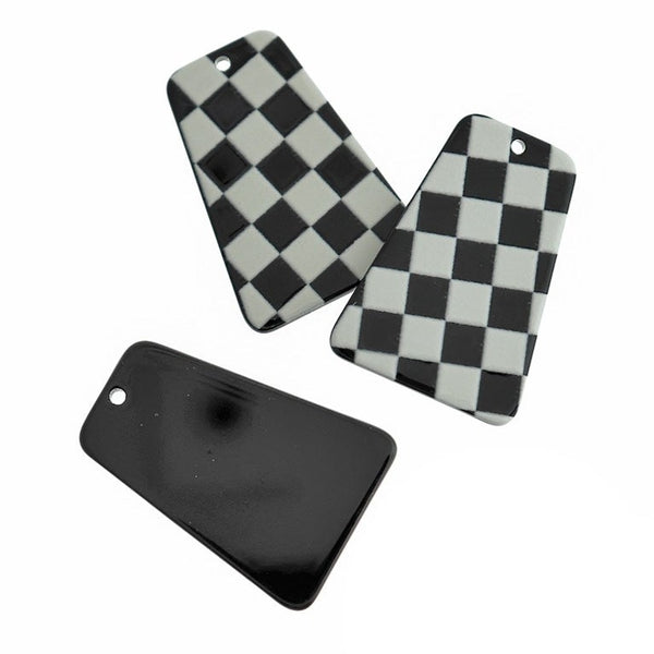 2 Black and White Checkered Acrylic Charms - K587