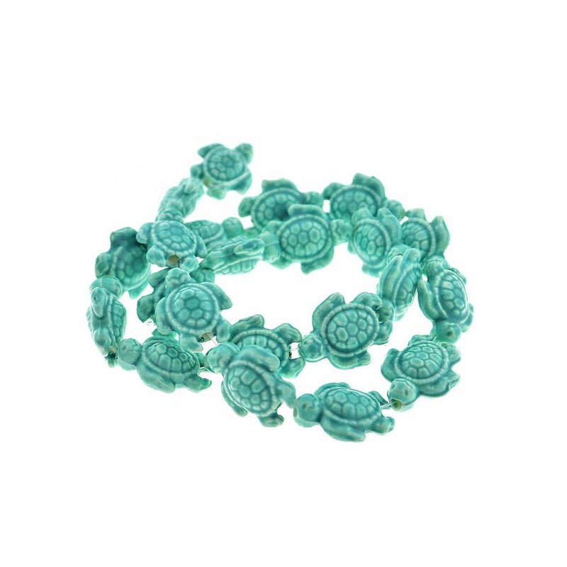 Perles de Verre Tortue 19mm x 15mm - Marbre Bleu - 1 Rang 22 Perles - BD1401