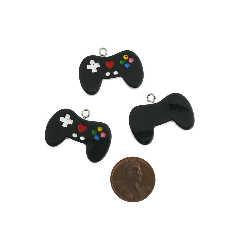 4 Black Game Controller Resin Charms - K530