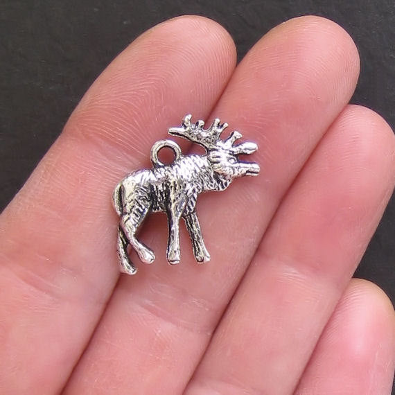 4 Moose Antique Silver Tone Charms 2 Sided - SC640