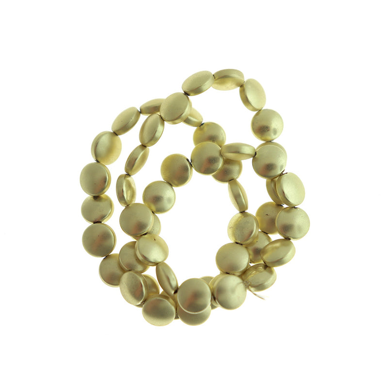 Flat Round Synthetic Hematite Beads 8mm x 4mm - Frosted Gold - 1 Strand Beads - BD1178