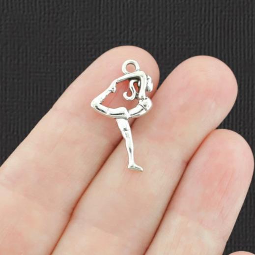10 Yoga Pose Antique Silver Charms 2 Sided - SC8048
