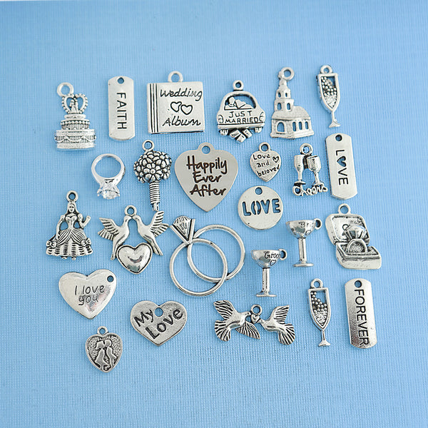 Deluxe Wedding Charm Collection Antique Silver Tone 25 Charms - COL332