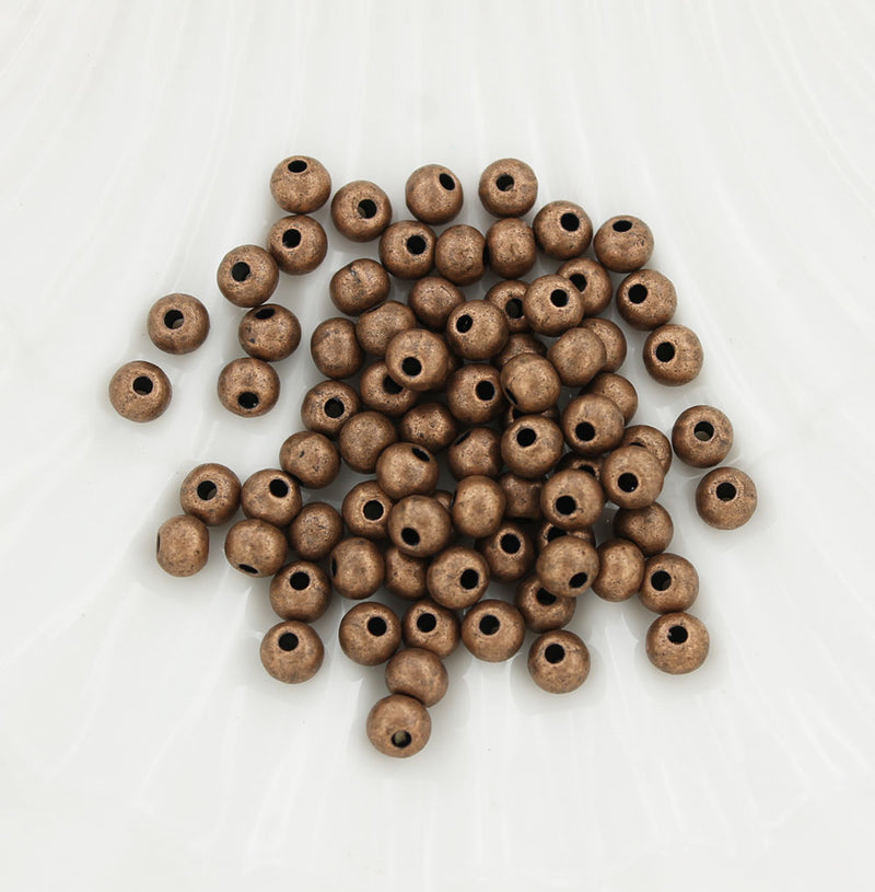 Round Spacer Beads 5mm - Antique Copper Tone - 100 Beads - FD417