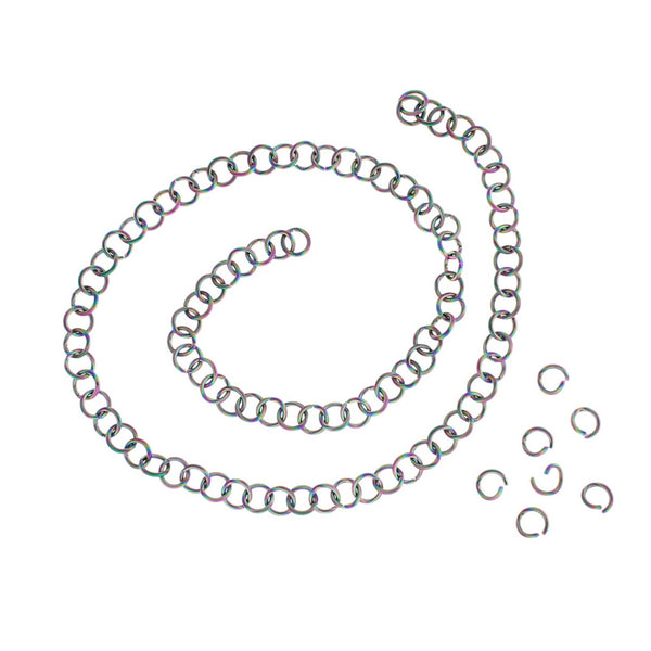 Anneaux de jonction en acier inoxydable galvanisé arc-en-ciel 5 mm x 0,8 mm - Calibre 20 ouvert - 20 anneaux - SS105