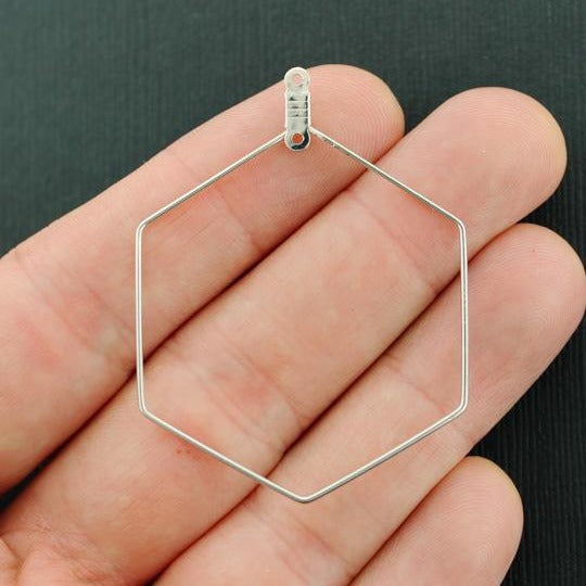 Silver Tone Earring Wires - Geometric Wine Charms Hoops - 52mm x 39mm - 6 Pieces 3 Pairs - Z888