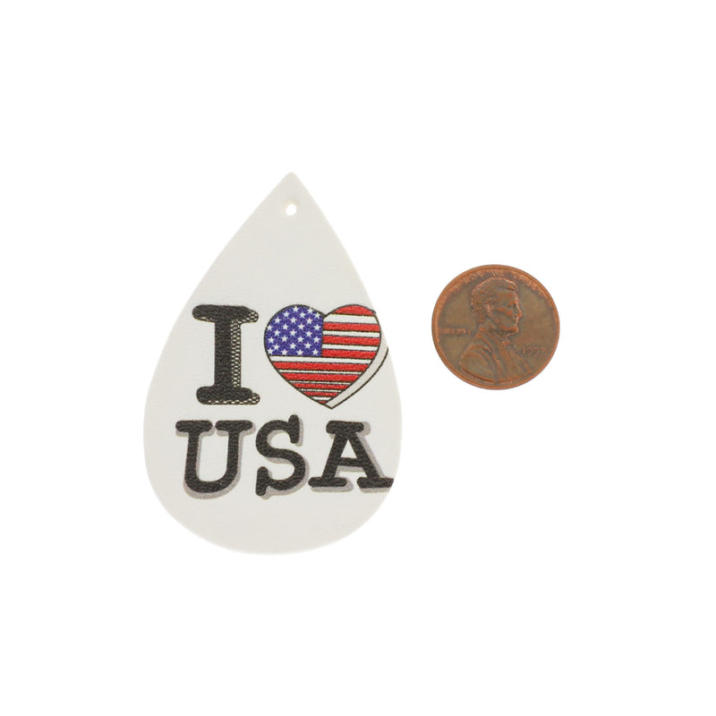 Imitation Leather Teardrop Pendants - I Love USA - 2 Pieces - LP212