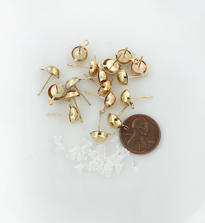 Boucles d'oreilles dorées - Bases de clous - 12 mm x 8 mm - 20 pièces 10 paires - FD600