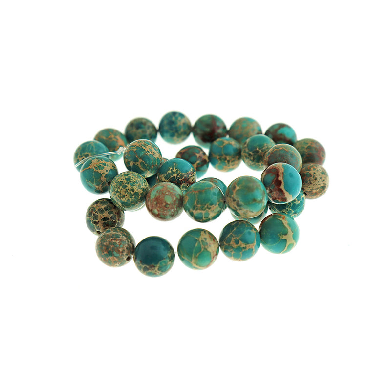 Round Impression Jasper Beads 12mm - Green and Gold Marble - 20 Beads - BD1929