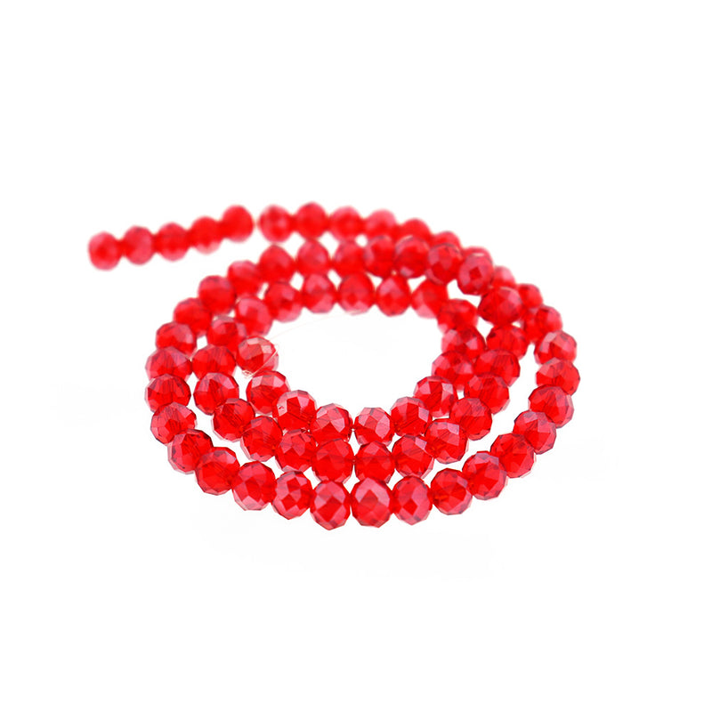 Faceted Glass Beads 6mm x 4mm - Electroplated Fire Red - 1 Strand 95 Beads - BD2359