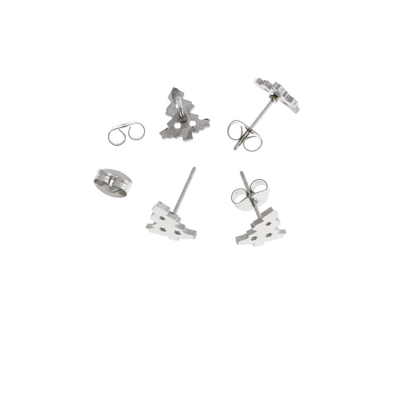 Boucles d'oreilles en acier inoxydable - Clous d'arbre de Noël - 10 mm x 9 mm - 2 pièces 1 paire - ER420