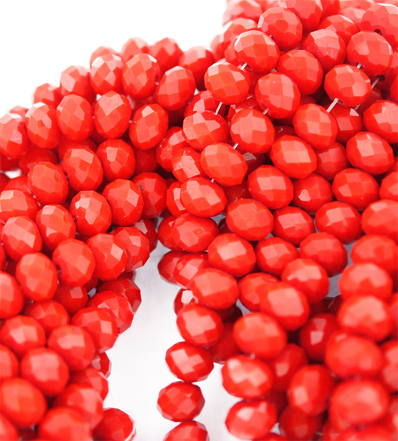 Faceted Glass Beads 8mm x 6mm - Ruby Red - 1 Strand 71 Beads - BD1658