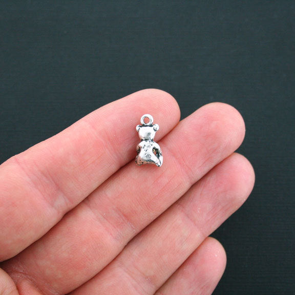 5 Teddy Bear Antique Silver Tone Charms 3D With Imitation Pearl - SC2690