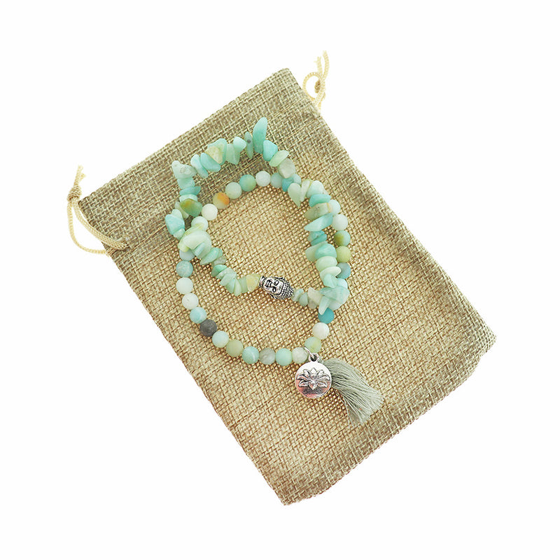 Bracelets en perles d'amazonite naturelle - 65 mm - Bleu pastel et vert - 1 lot de 2 bracelets - N753