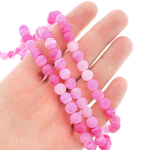 Perles de pierres précieuses d'agate naturelle de 8 mm - Finition craquelée rose fuchsia - Brin complet environ 47 perles - BD1218