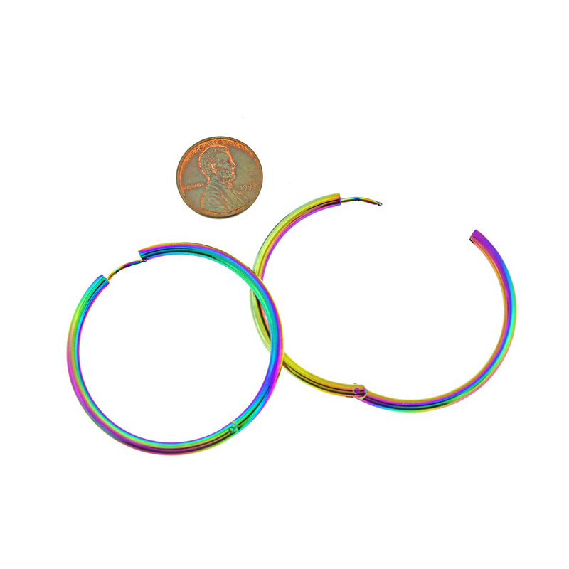 Stainless Steel Earrings - Rainbow Electroplated Hinged Clicker Segment Hoops 46mm - 2 Pieces 1 Pair - Z1631